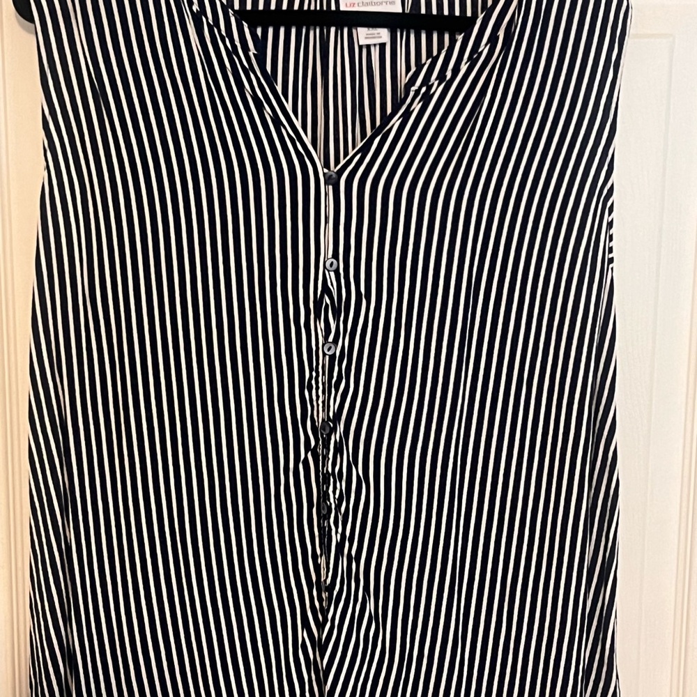 Navy blue and white striped lightweight top